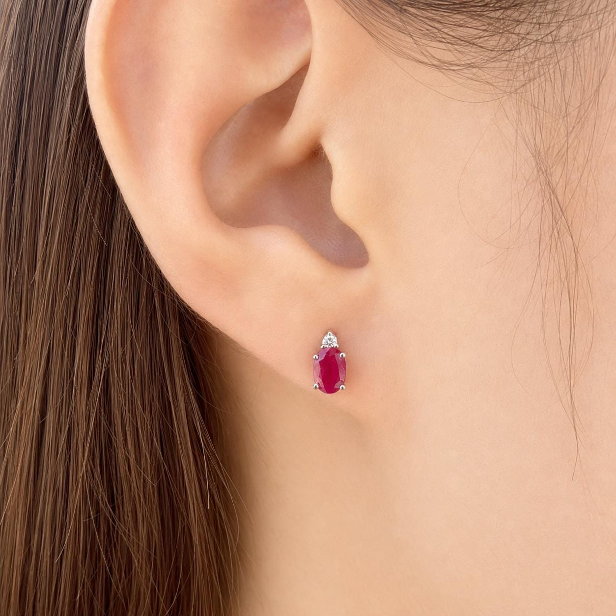 14K Solid Gold Genuine Ruby and Diamond Studs (pair)