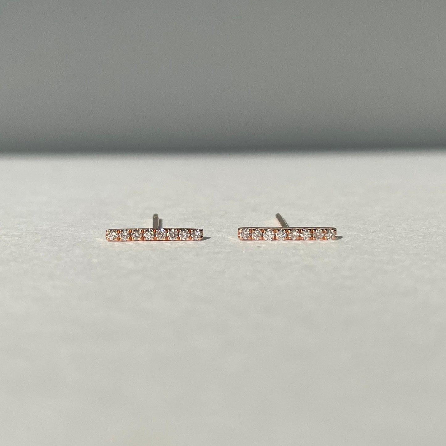 14K Solid Gold Bar Diamond Studs