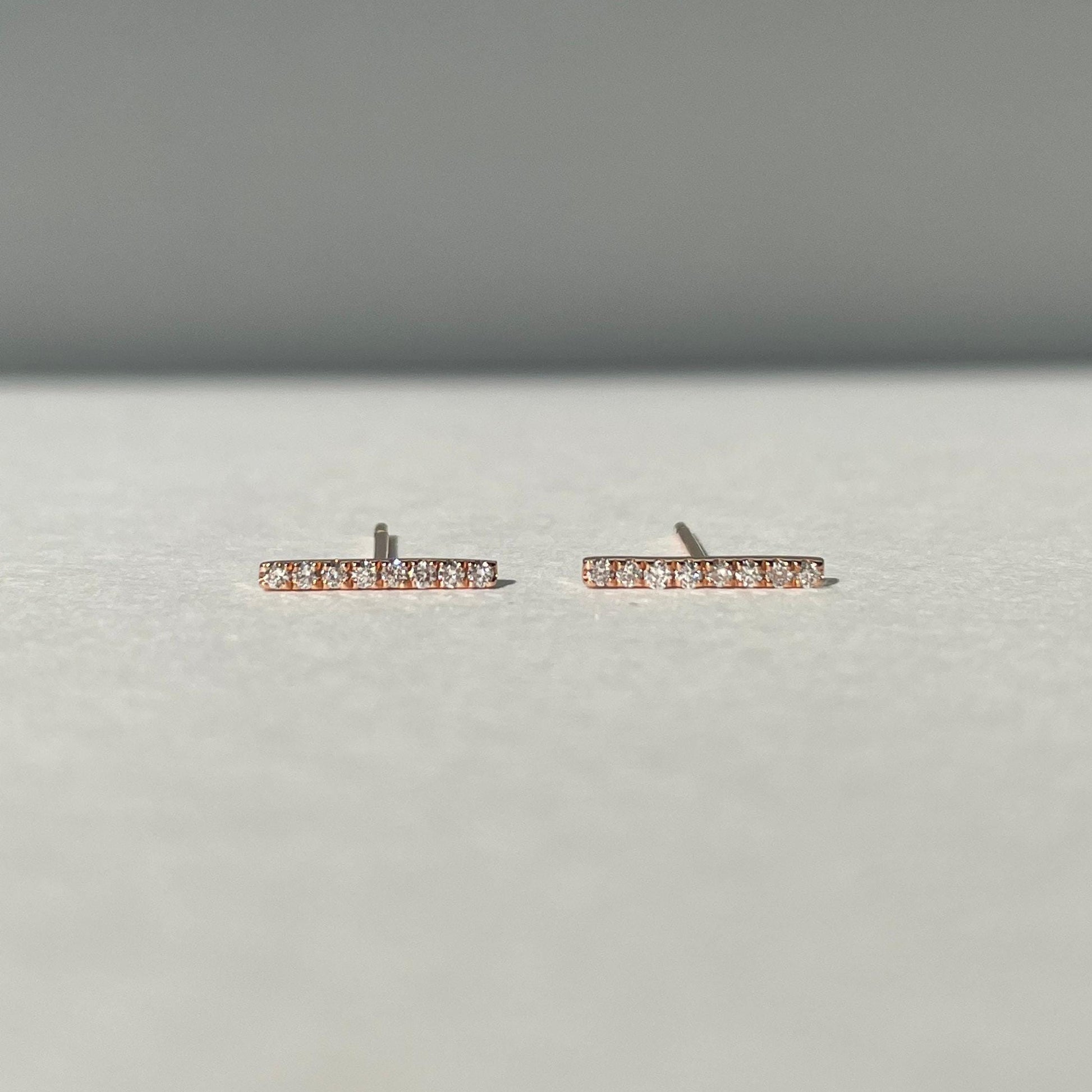 14K Solid Gold Bar Diamond Studs