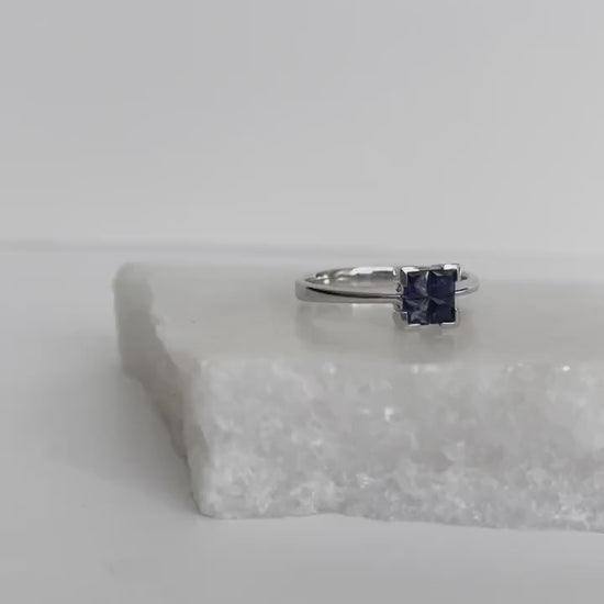 14K Solid Gold Genuine Sapphire Square Ring