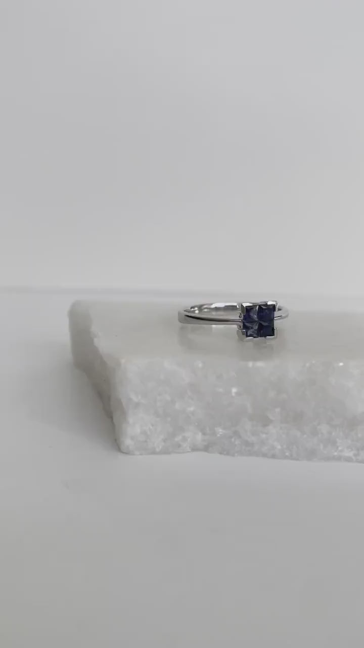 14K Solid Gold Genuine Sapphire Square Ring