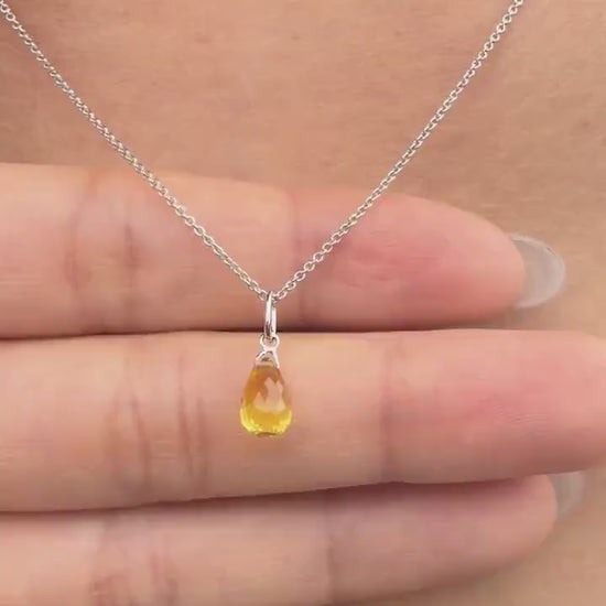 14K Solid White Gold Yellow Sapphire Necklace | Natural Yellow Sapphire Pendant | September Birthstone Necklace | Briolette Cut Pendant