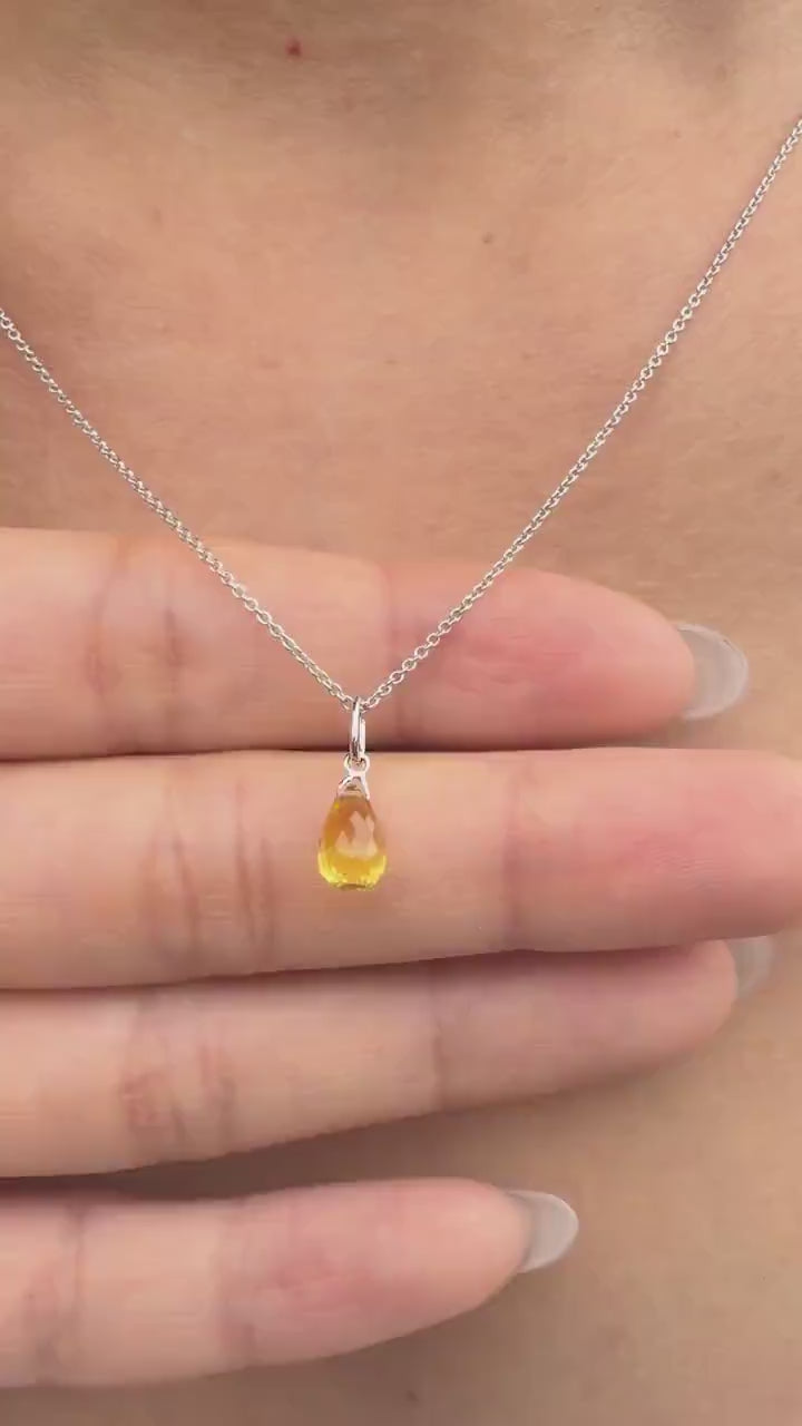 14K Solid White Gold Yellow Sapphire Necklace | Natural Yellow Sapphire Pendant | September Birthstone Necklace | Briolette Cut Pendant