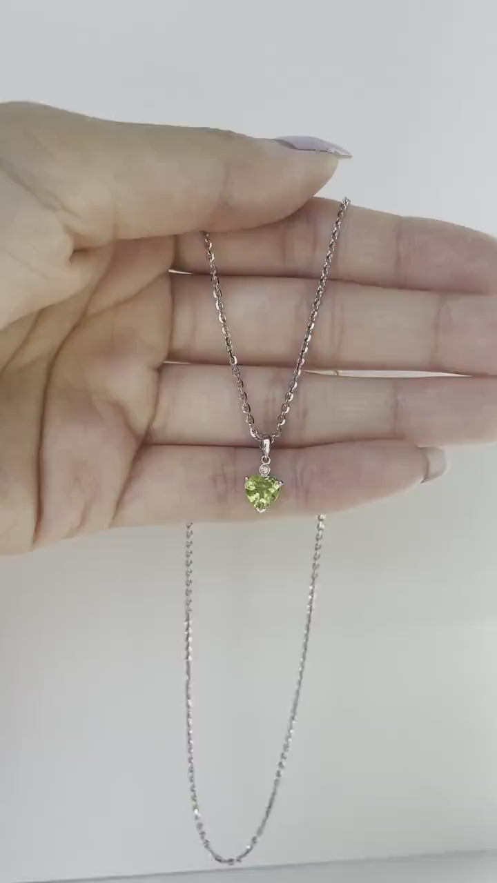 14K Solid Gold Heart Shaped Genuine Peridot Pendant/August Birthstone