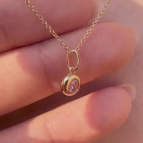 14K Solid Gold Genuine Bezel Pink Sapphire Pendant