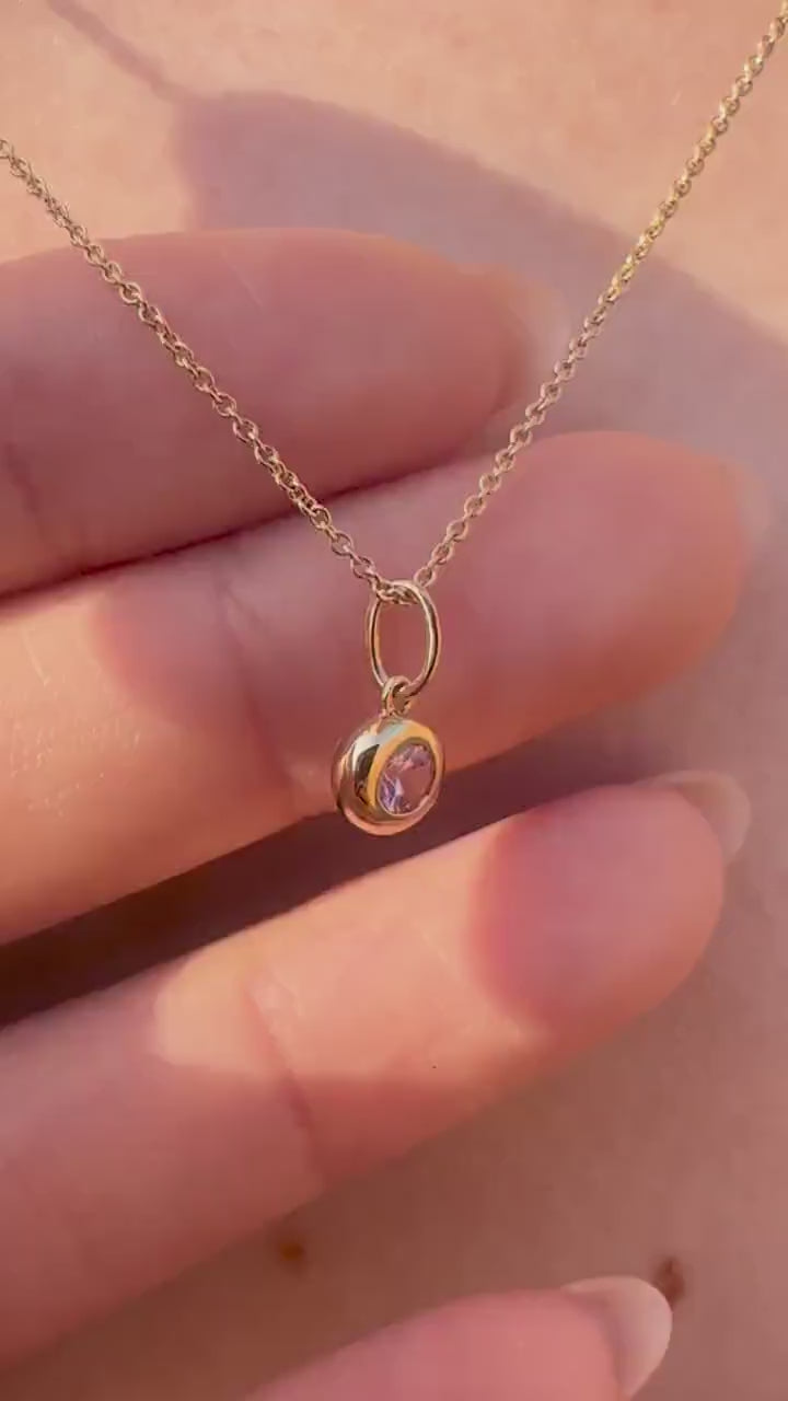 14K Solid Gold Genuine Bezel Pink Sapphire Pendant