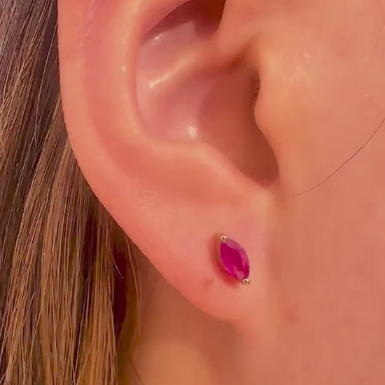 14K Solid Gold Ruby Marquise Studs (pair)