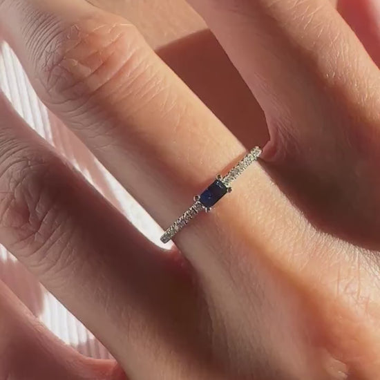 18K Solid White Gold Genuine Sapphire and Diamond Teardrop Ring