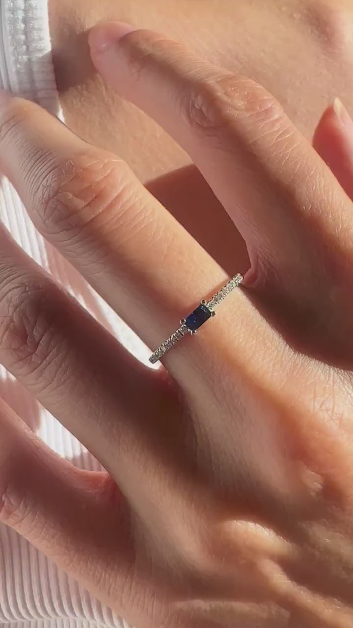 18K Solid White Gold Genuine Sapphire and Diamond Teardrop Ring