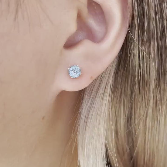 14K Solid Gold Genuine 4.7mm Blue Topaz Round Studs/Pair