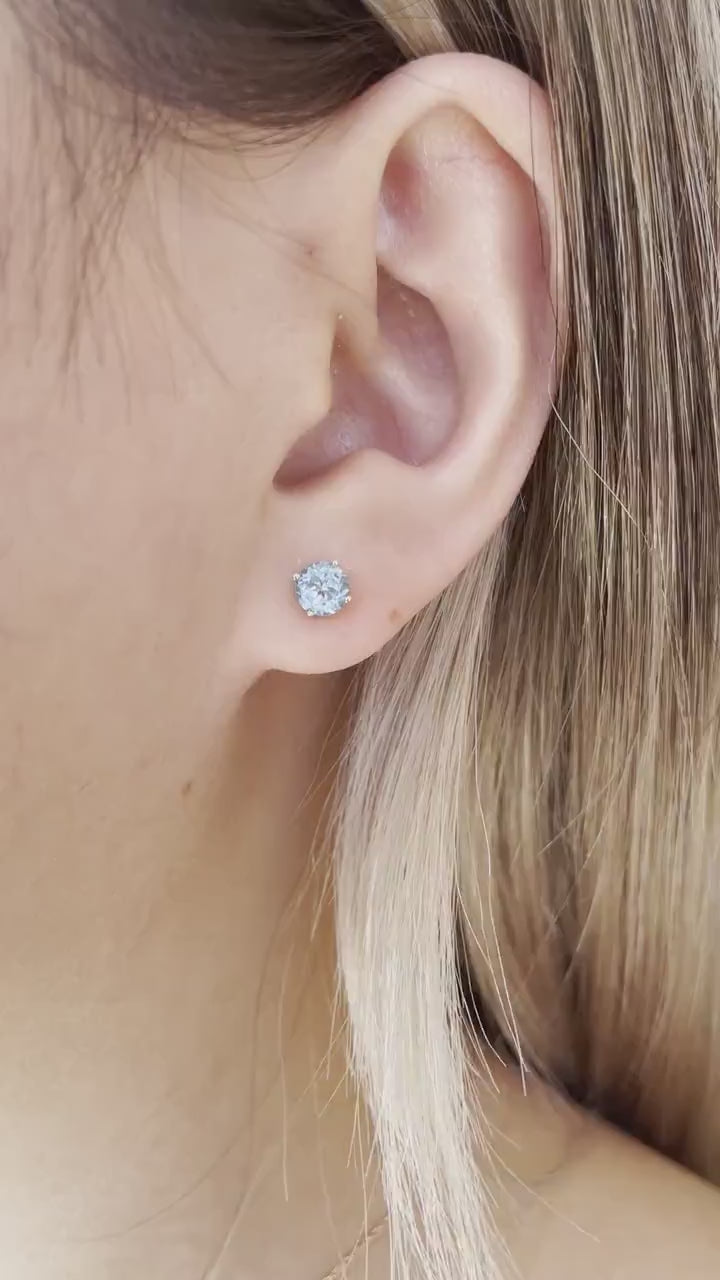 14K Solid Gold Genuine 4.7mm Blue Topaz Round Studs/Pair