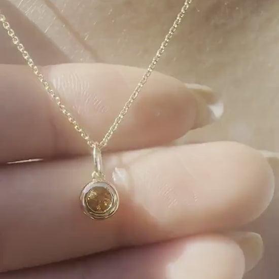 14K Solid Gold Genuine Bezel Citrine Pendant