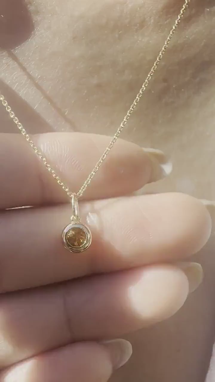 14K Solid Gold Genuine Bezel Citrine Pendant