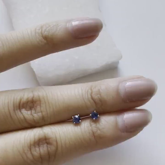 14K Solid Gold Natural 3mm Sapphire Studs | Genuine Blue Sapphire Studs | September Birthstone Earrings | Fine Jewelry Gift