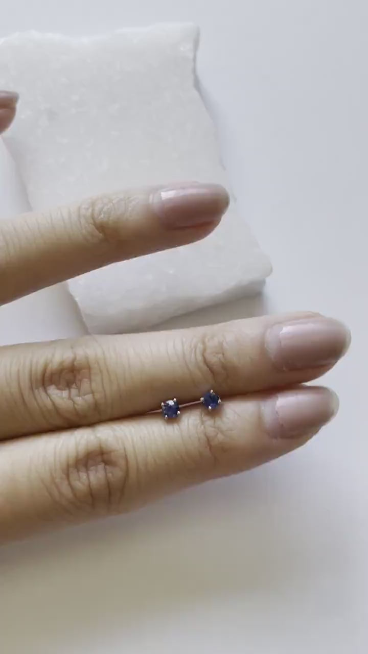 14K Solid Gold Natural 3mm Sapphire Studs | Genuine Blue Sapphire Studs | September Birthstone Earrings | Fine Jewelry Gift