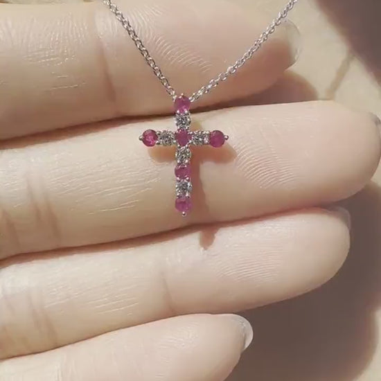 18K Solid White Gold Genuine Ruby and Diamond Pendant (pendant only)