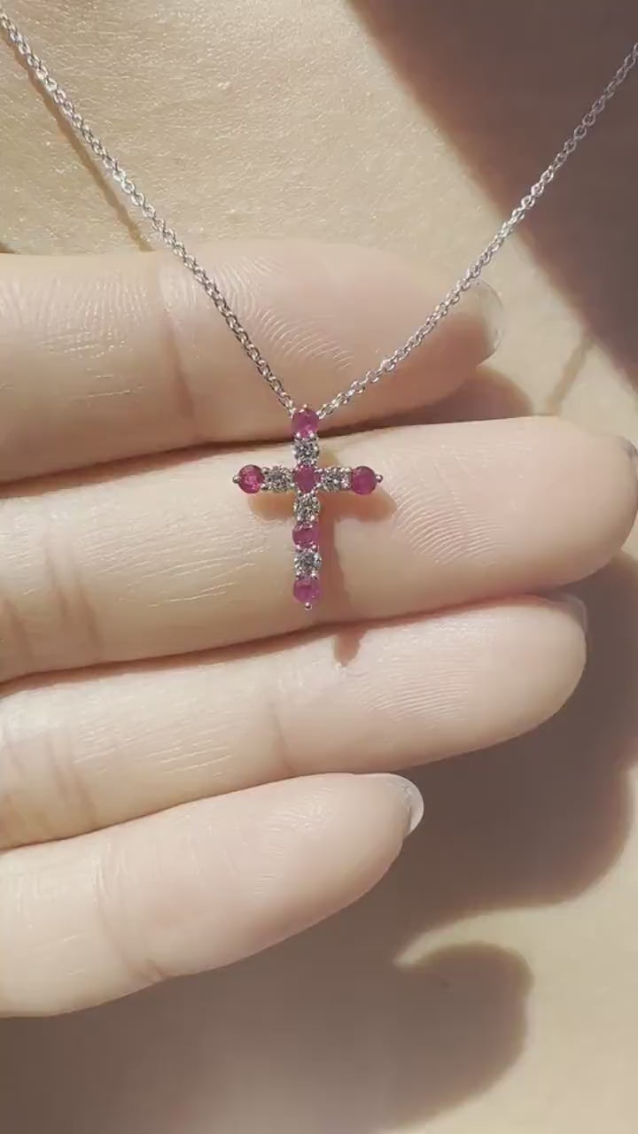 18K Solid White Gold Genuine Ruby and Diamond Pendant (pendant only)