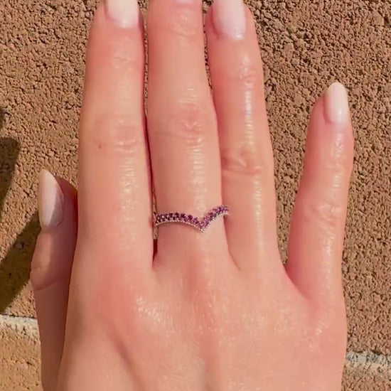 14K Solid White Gold Genuine Ruby Chevron Ring
