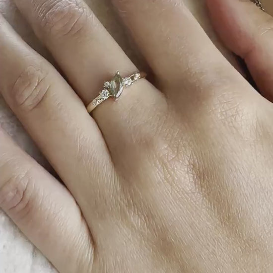 18K Solid Rose Gold Genuine Green Sapphire and Diamond Ring