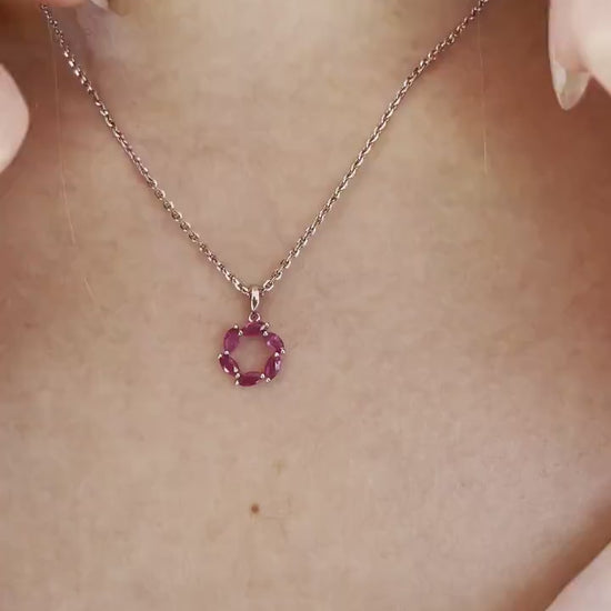 14K Solid Gold Genuine Ruby Circle Pendant (pendant only)