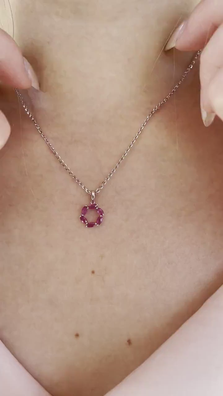 14K Solid Gold Genuine Ruby Circle Pendant (pendant only)