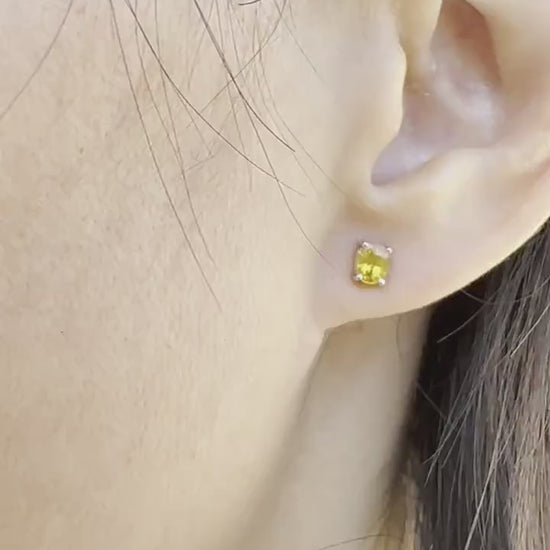 14K Solid Gold Genuine Yellow Sapphire Oval Studs/Pair