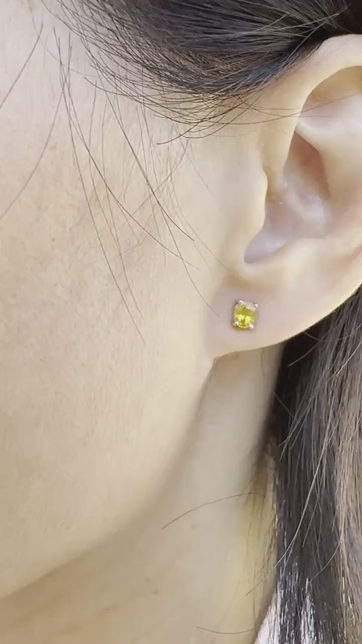 14K Solid Gold Genuine Yellow Sapphire Oval Studs/Pair