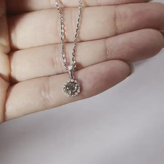 18K Solid White Gold Green Sapphire Diamond Pendant (Pendant Only)