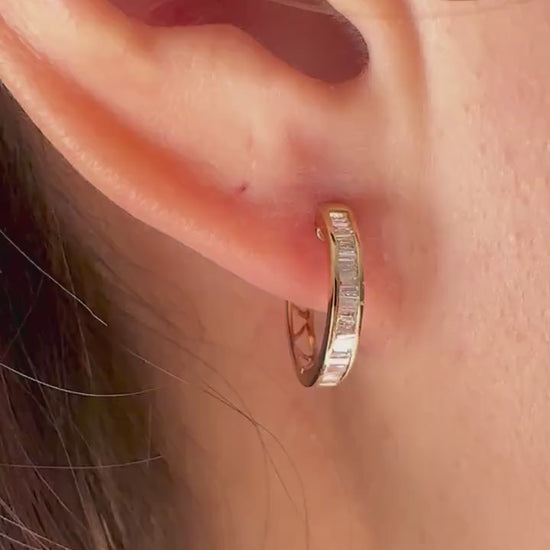 14K Solid Gold Genuine Diamond Hoops/Huggies/Pair