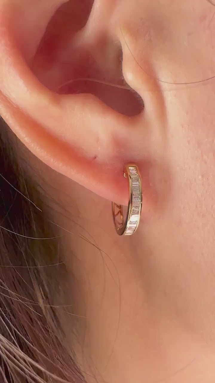 14K Solid Gold Genuine Diamond Hoops/Huggies/Pair