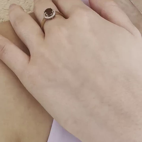 14K Solid Yellow Gold Natural Garnet Diamond Ring | Genuine Garnet Halo Ring | January Birthstone | Engagement Promise Ring Gift