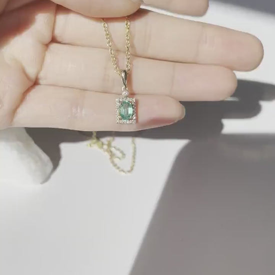 14K Solid Gold Genuine Emerald and Diamond Pendant (Pendant only no chain)