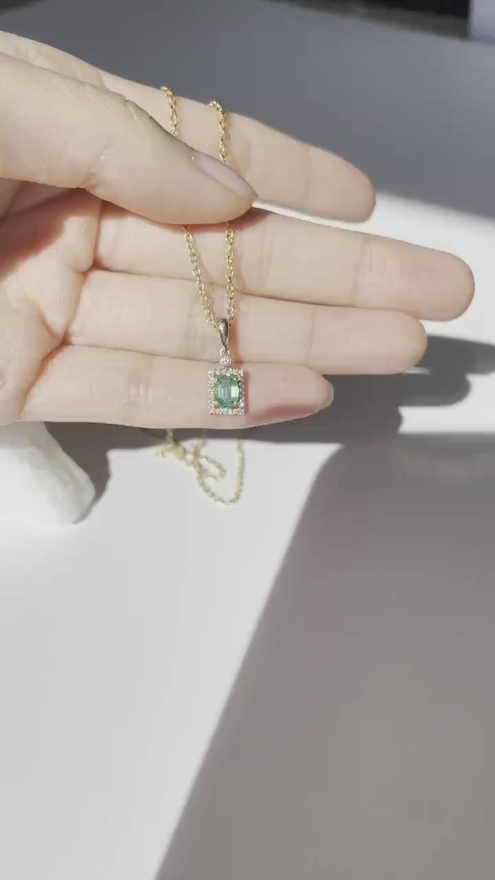 14K Solid Gold Genuine Emerald and Diamond Pendant (Pendant only no chain)
