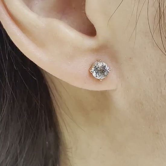 14K Solid Gold 5mm Genuine Aquamarine Studs/Pair