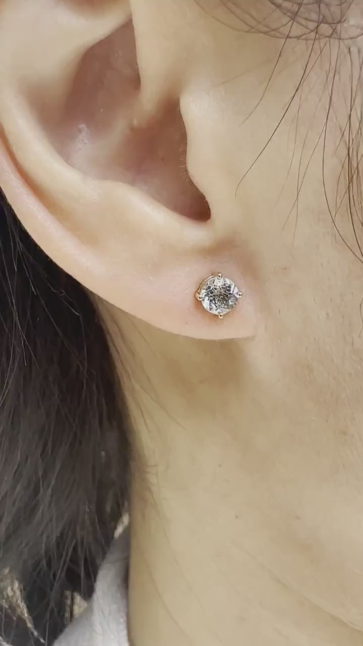 14K Solid Gold 5mm Genuine Aquamarine Studs/Pair
