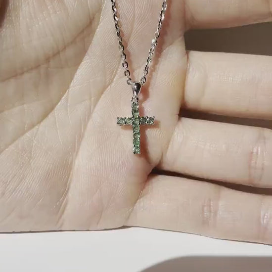 14K Gold Emerald Cross Necklace | Natural Emerald Cross Pendant | Solid Gold Cross Necklace | May Birthstone Gift