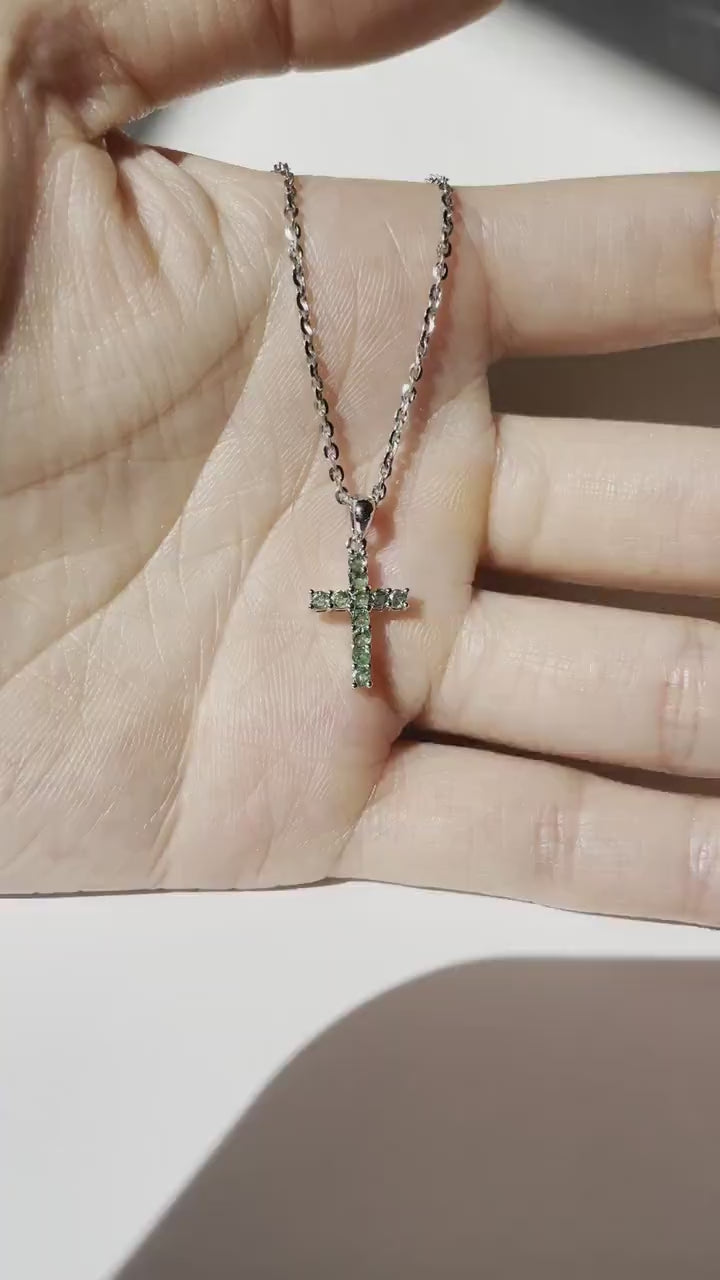 14K Gold Emerald Cross Necklace | Natural Emerald Cross Pendant | Solid Gold Cross Necklace | May Birthstone Gift