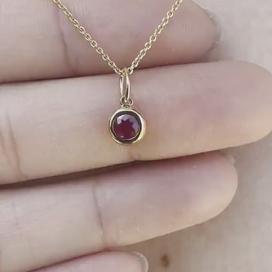 14K Solid Gold Genuine Bezel Ruby Pendant