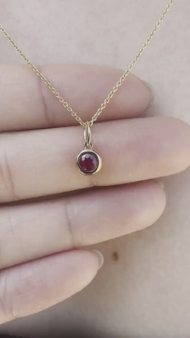 14K Solid Gold Genuine Bezel Ruby Pendant