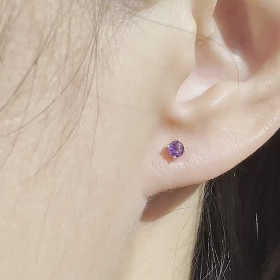 Amethyst Stud Earrings, 14K Solid Gold Genuine Amethyst Studs, White or Yellow Gold, February Birthstone Gift for Her