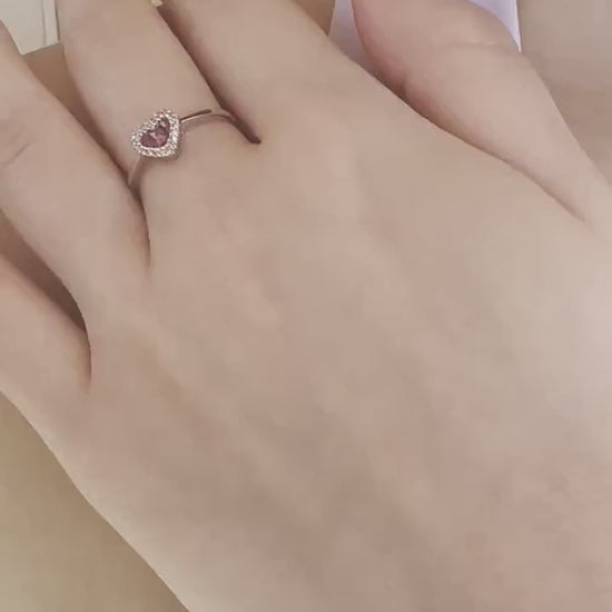 14K Solid Gold Genuine Ruby and Diamond Heart Ring