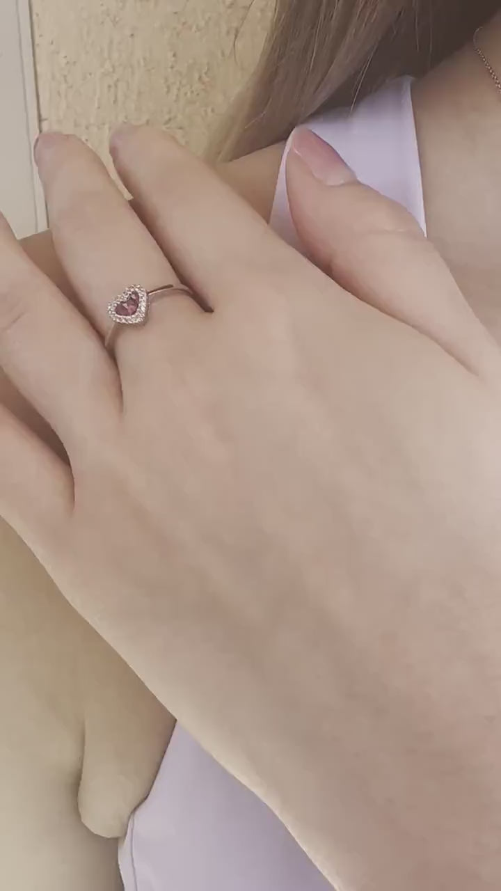 14K Solid Gold Genuine Ruby and Diamond Heart Ring