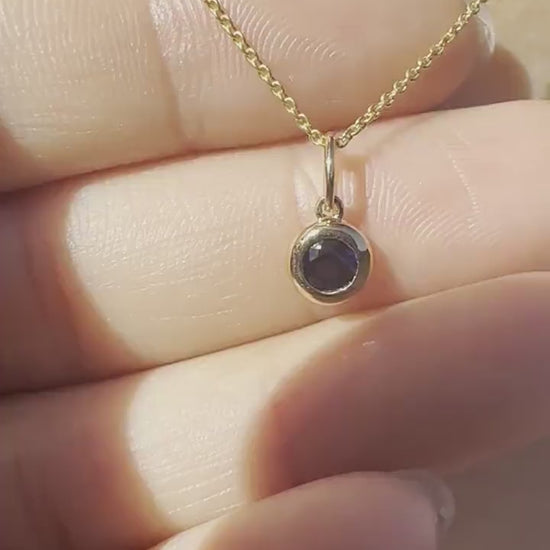 14K Solid Gold Genuine Bezel Sapphire Pendant