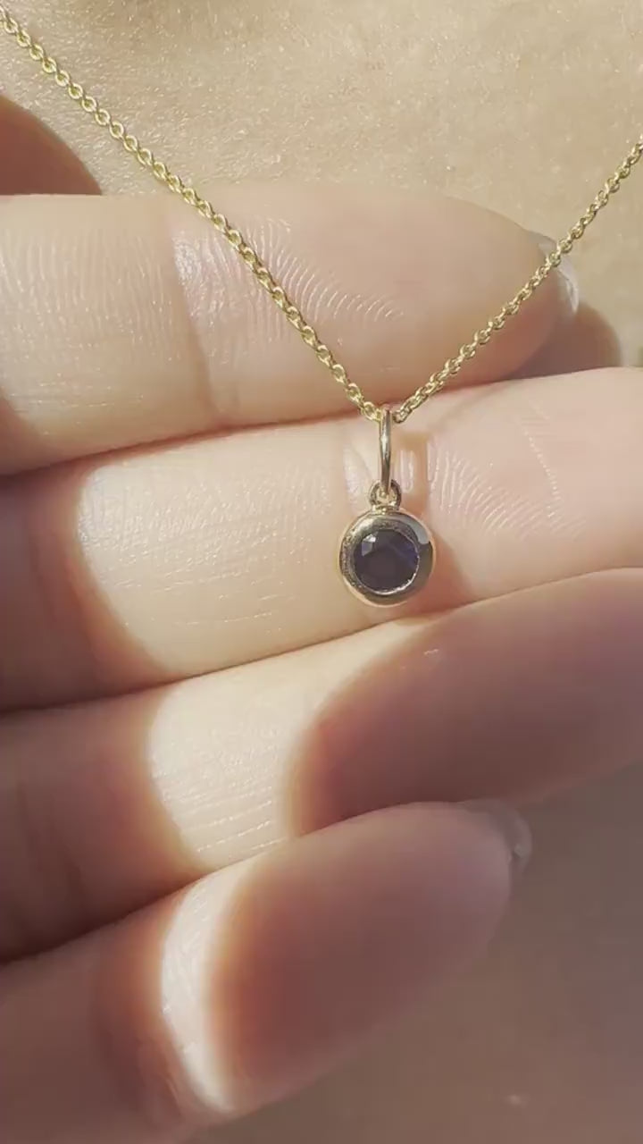 14K Solid Gold Genuine Bezel Sapphire Pendant