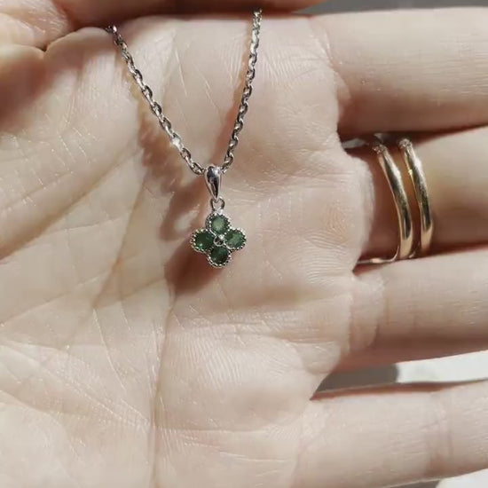 14K Solid Gold Natural Emerald Clover Pendant | Genuine Emerald Necklace Charm | Four Leaf Clover | May Birthstone Fine Jewelry Gift