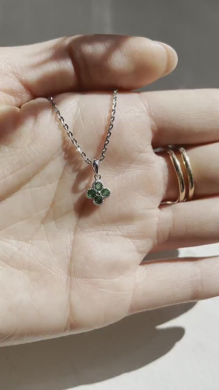 14K Solid Gold Natural Emerald Clover Pendant | Genuine Emerald Necklace Charm | Four Leaf Clover | May Birthstone Fine Jewelry Gift