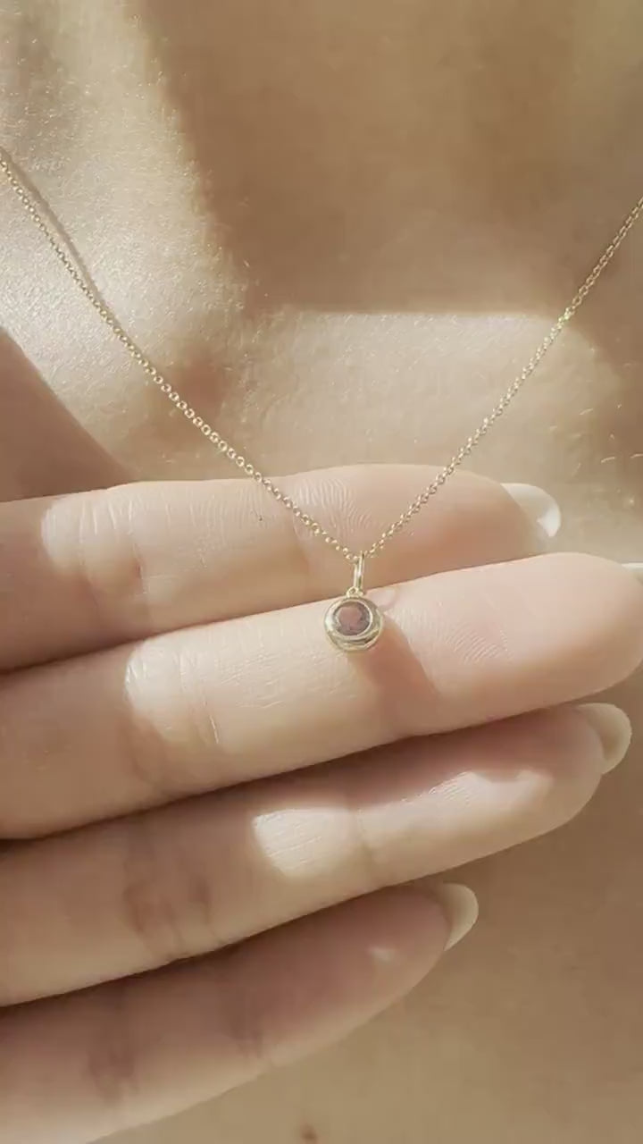 14K Solid Gold Genuine Bezel Amethyst Pendant