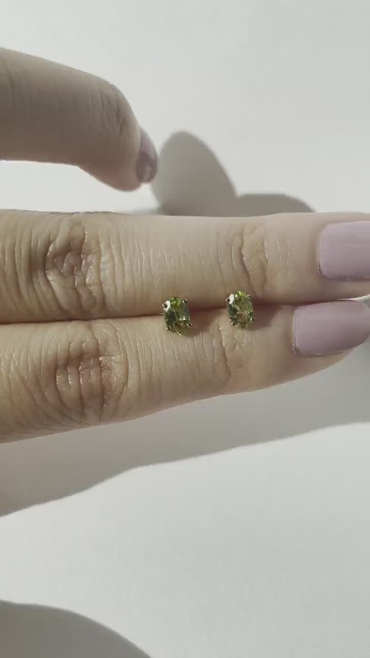 14K Solid Gold Natural Peridot Stud Earrings | Genuine Peridot Earrings | August Birthstone | Oval Gold Studs | Fine Jewelry Gift for Her