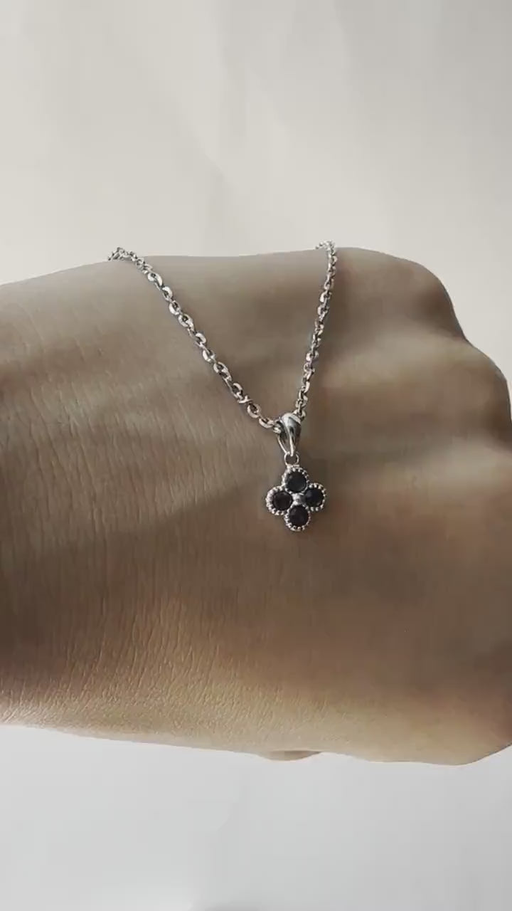 14K Solid Gold Natural Sapphire Clover Necklace | 0.31 CT Genuine Sapphire Necklace Charm | September Birthstone Gift