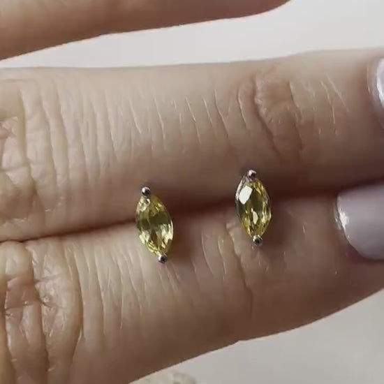 14K Solid Gold Genuine Marquise Yellow Sapphire Studs/Pair